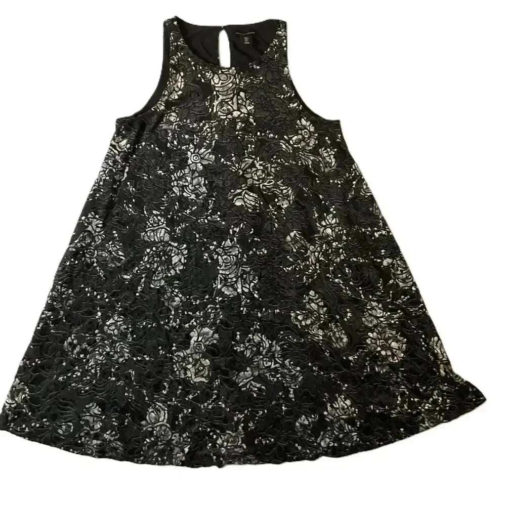Adrienne Vittadini Black And White Sleeveless Keyhole Back Dress Size Large